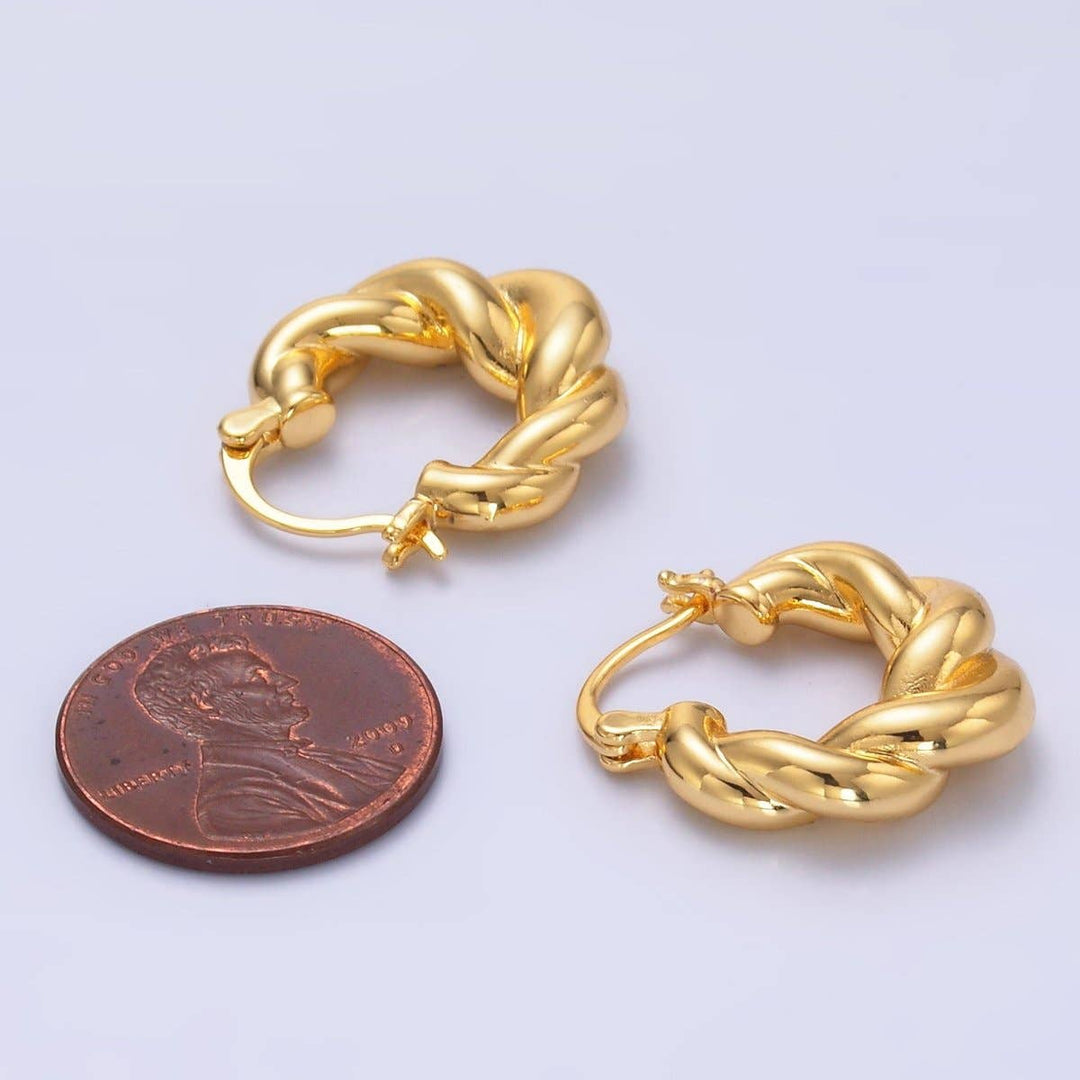 24K Gold Filled Chubby Twisted Croissant Latch Hoop Earrings