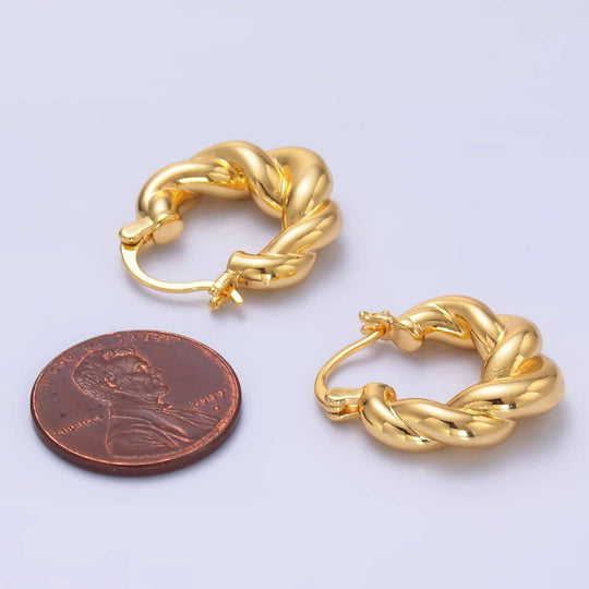 24K Gold Filled Chubby Twisted Croissant Latch Hoop Earrings
