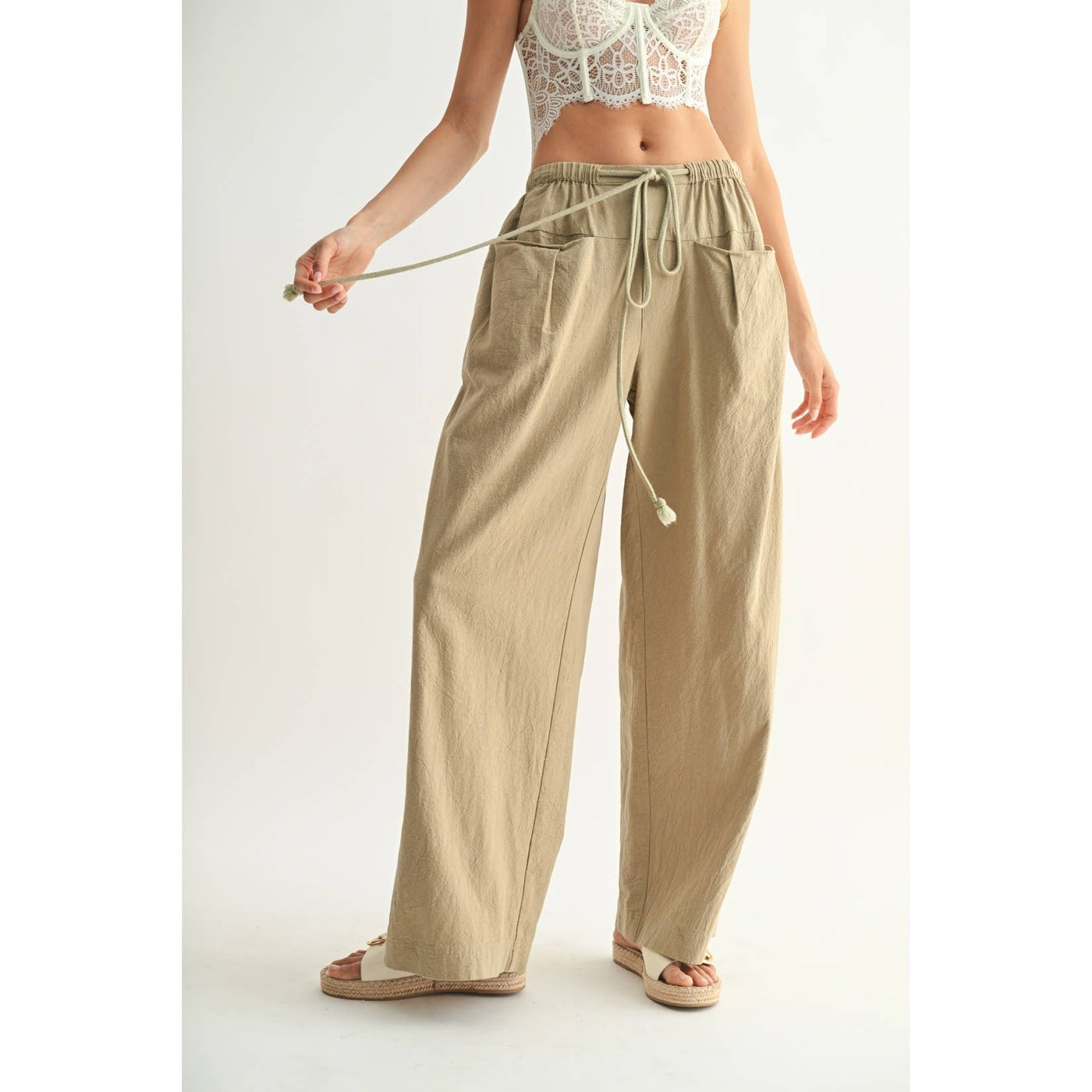 Cotton Linen Trousers with Lace Detail