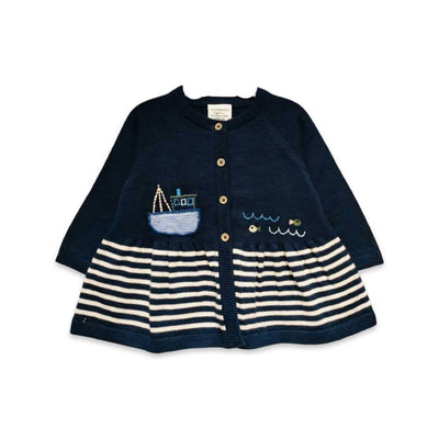 Sailboat Embroidered Flare Baby Sweater Knit Dress