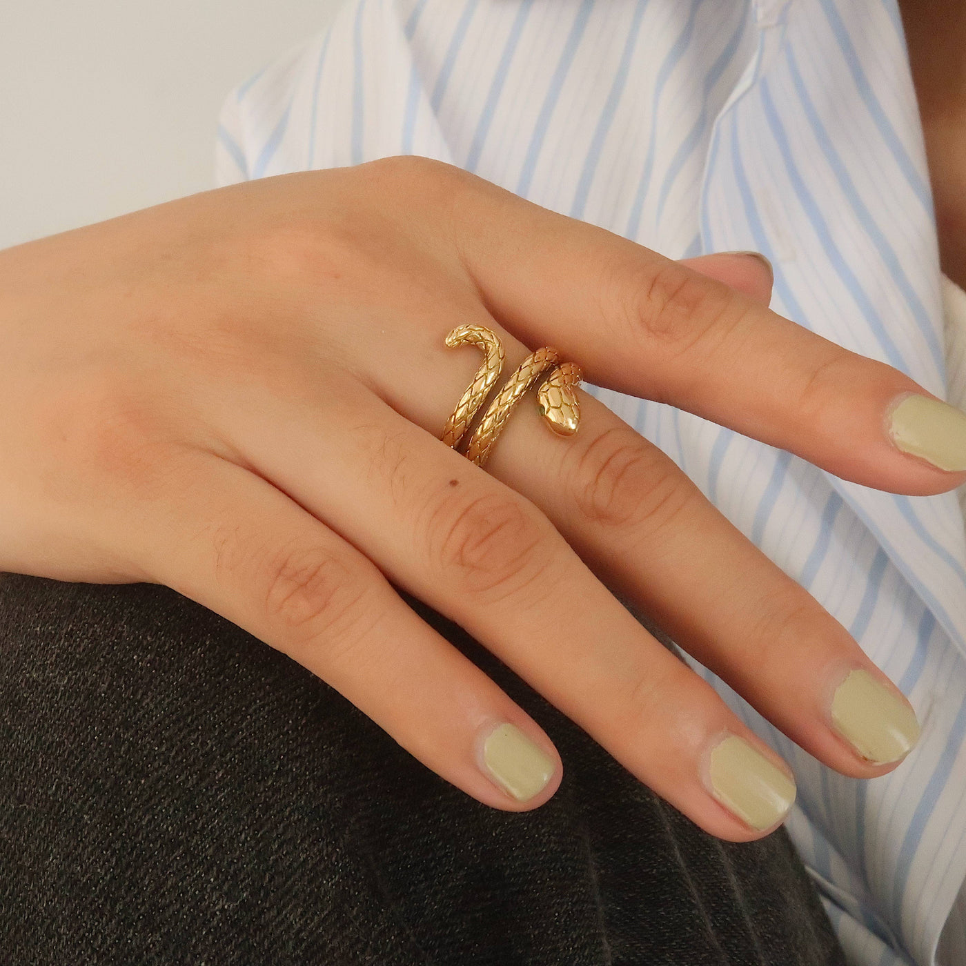 Furano Studio 18k gold plated curved snake ring; chunky gold ring - Simple Good