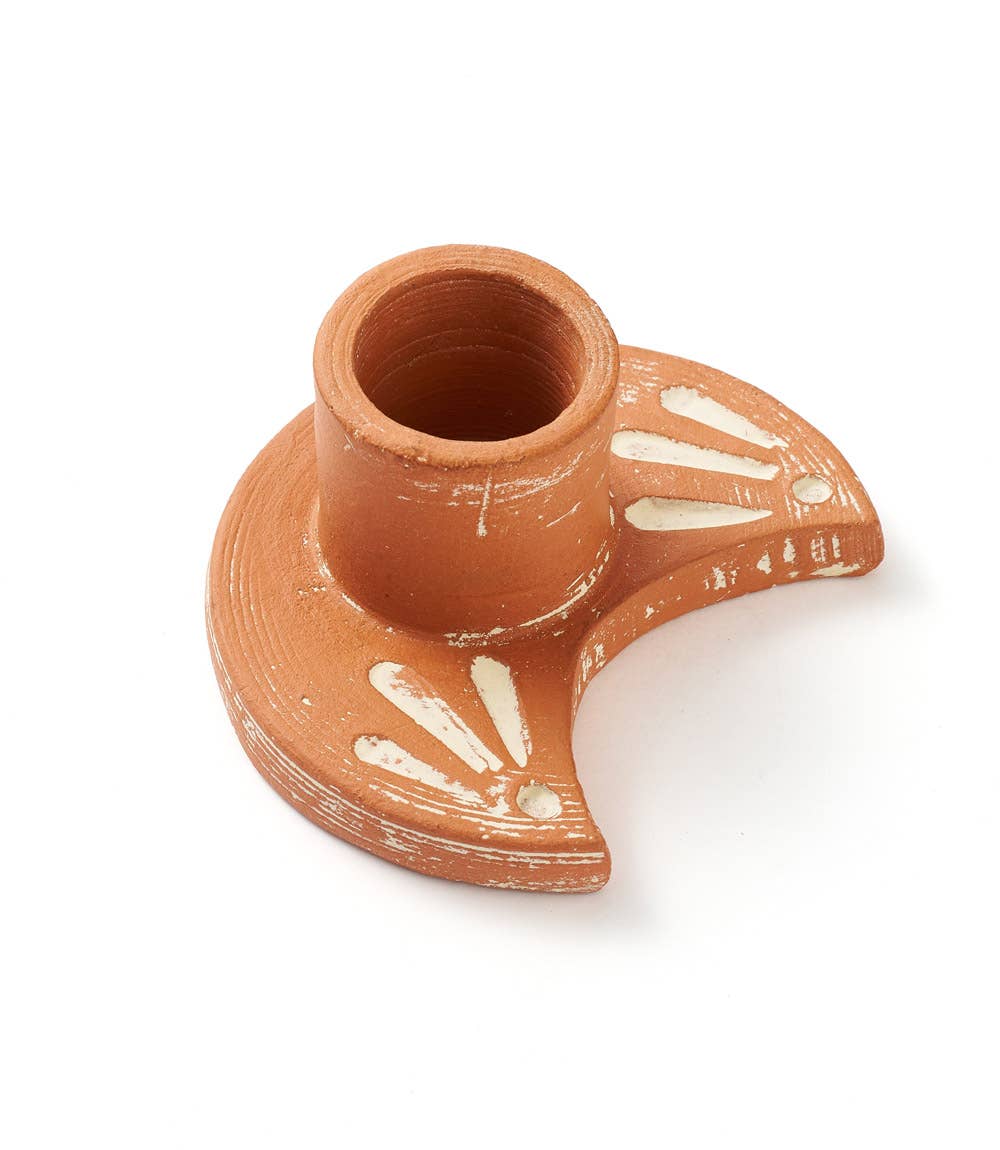Daksha Crescent Moon Taper Terracotta Candle Holder