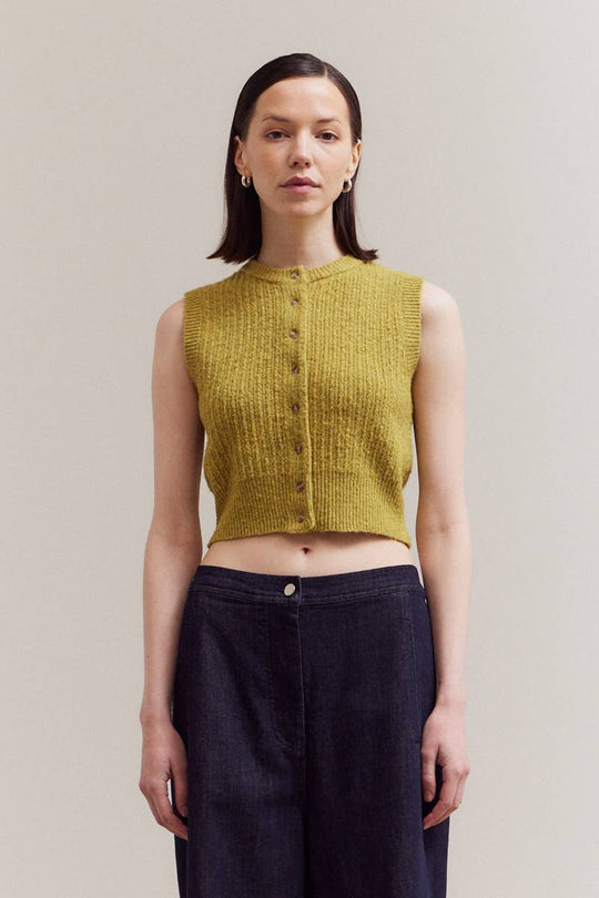 Fitted Sleeveless Button Up Sweater Top