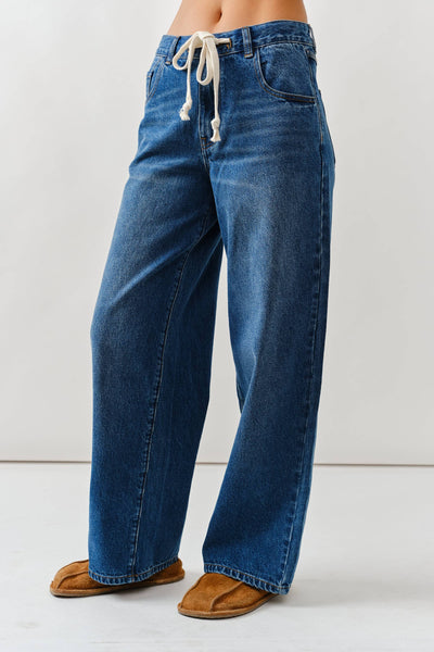 Drawstring Waist Straight-Leg Jeans