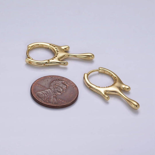 14K Gold Filled Molten Drip Micro Paved CZ Huggie Earrings