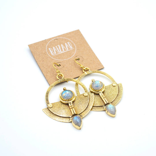 Brass Moonstone Sundial Earrings