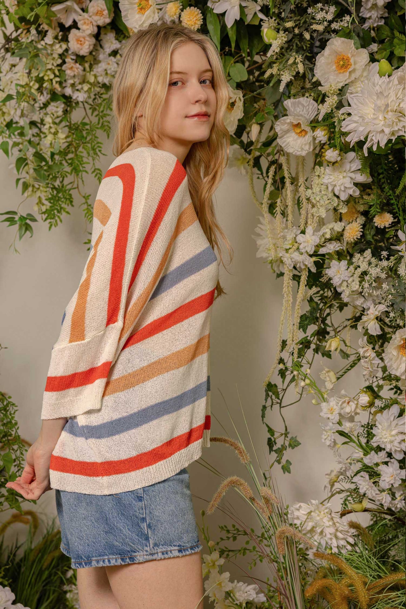 Loose Fit Multicolor Striped Knit Top
