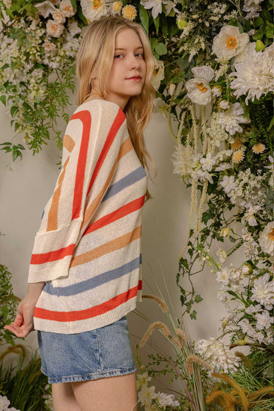 Loose Fit Multicolor Striped Knit Top