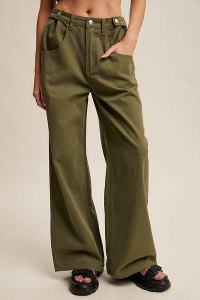 Wide-Leg Colored Denim Pants