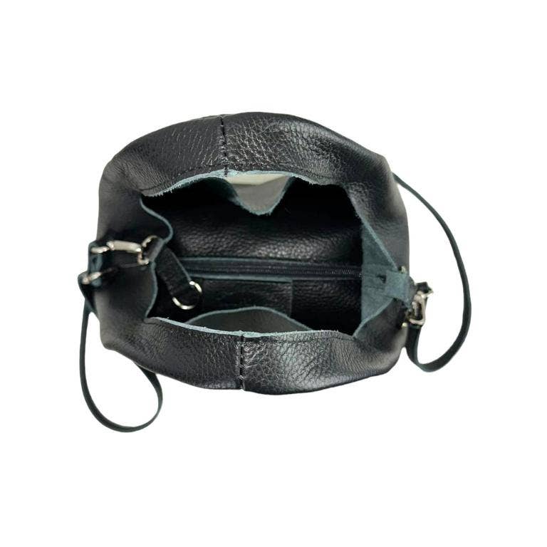 Dual Color Leather Handbag w/ Removable Inner Pouch & Shoulder Strap