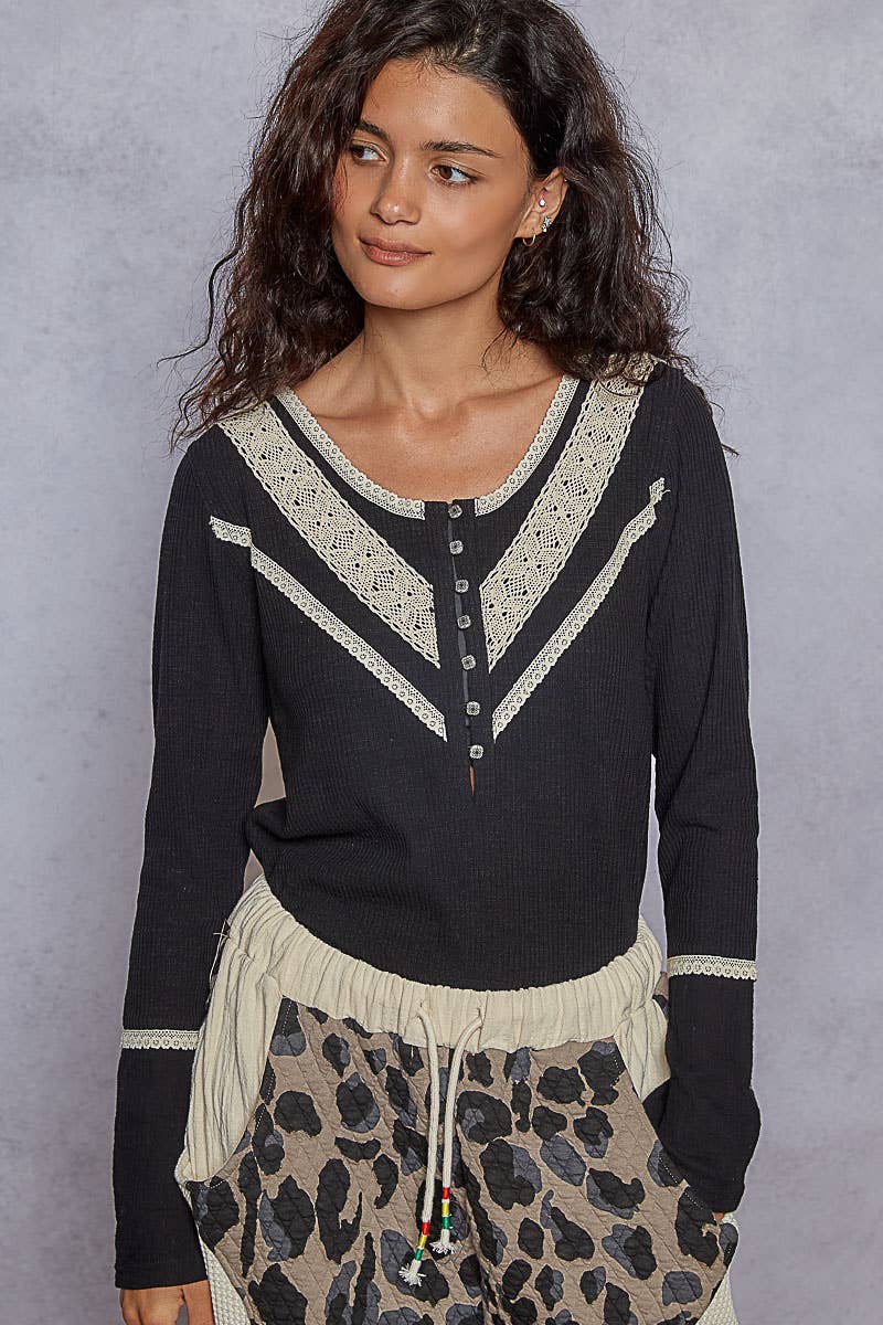 Lace Detailed Long Sleeve Rib Knit Top