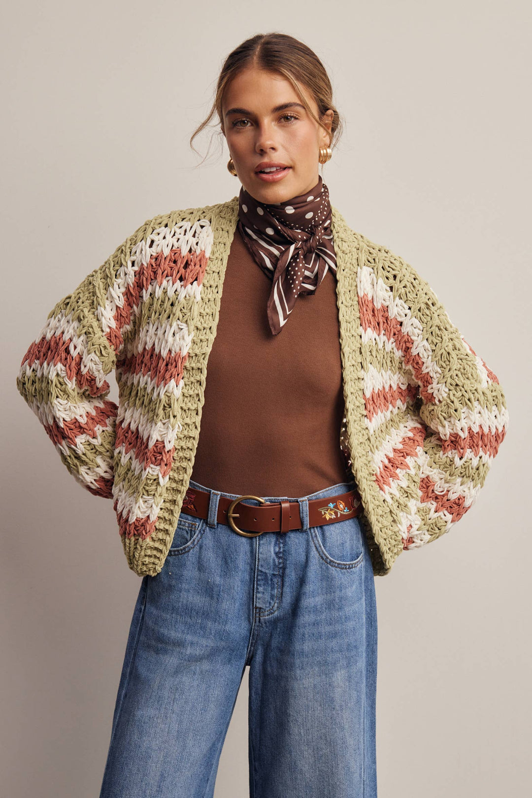 Hand Crochet Stripe Open Cardigan