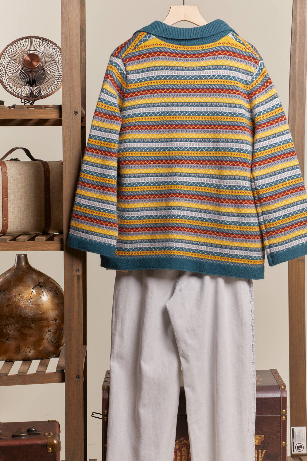 Striped Knit Cardigan With Collar