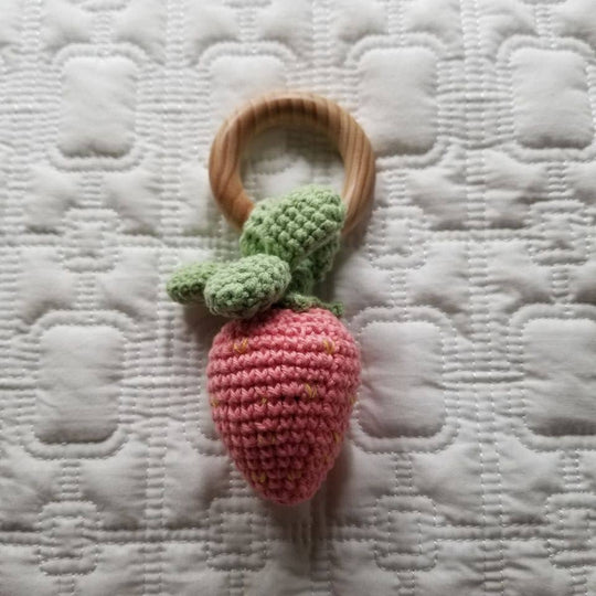 Strawberry Hand Crochet Cotton Rattle