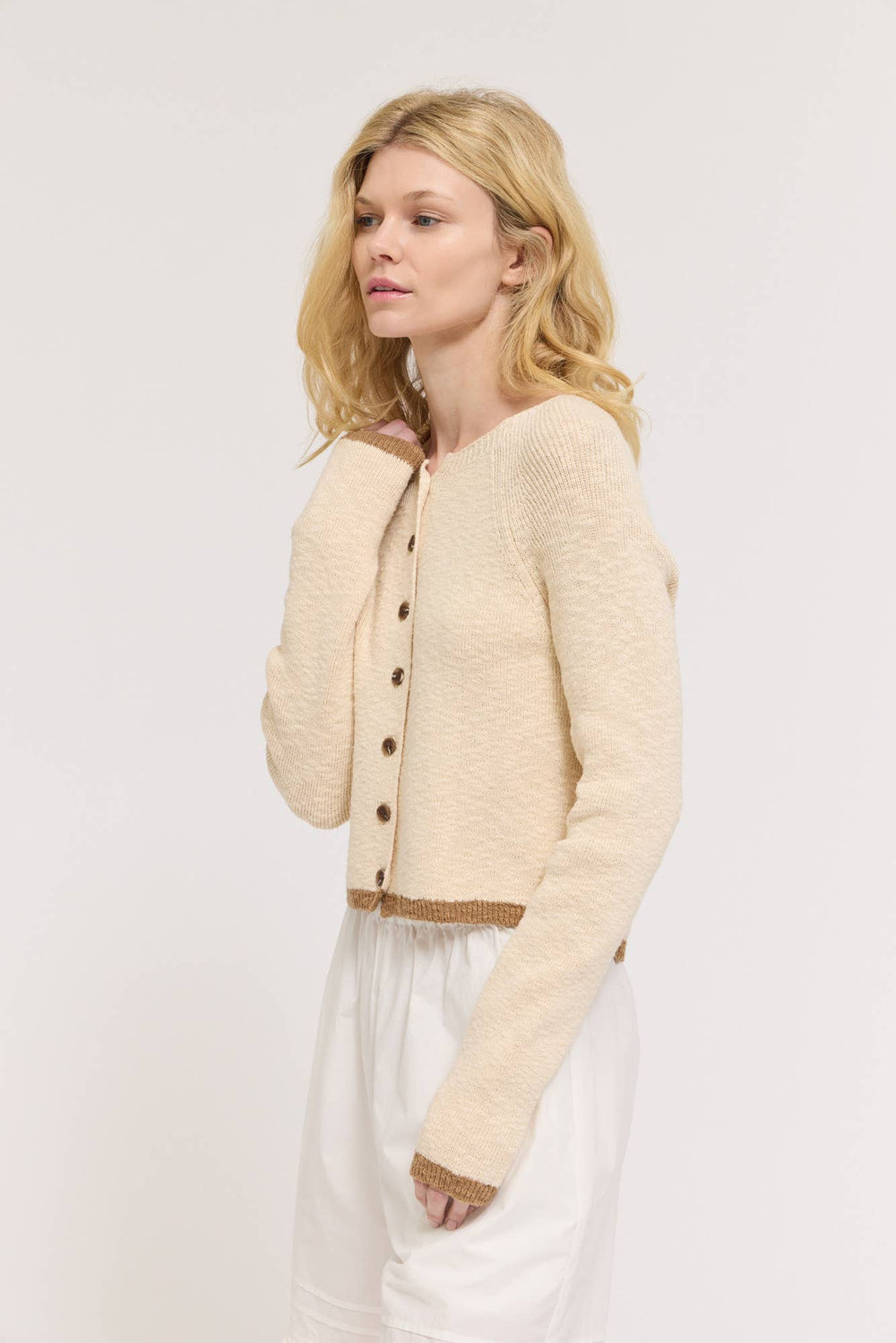 Knit Cardigan With Brown Trim