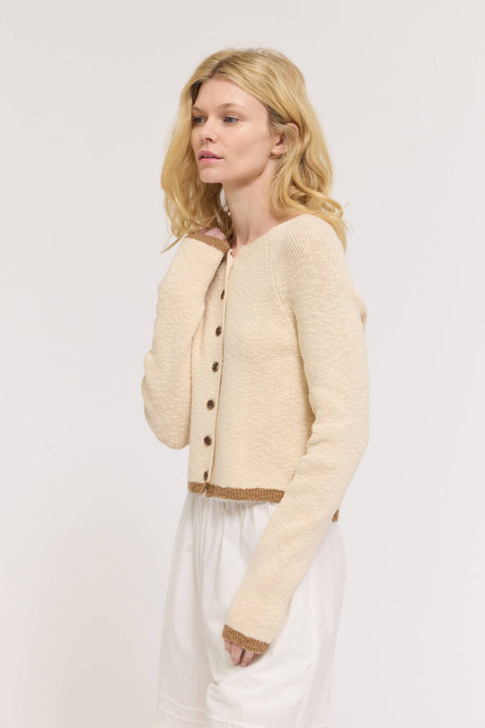 Knit Cardigan With Brown Trim