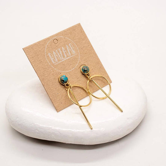 Brass Stone Hoop with Bar Earring