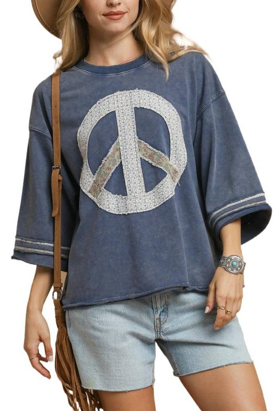 Mineral Wash Vintage Peace Sign Graphic Tee
