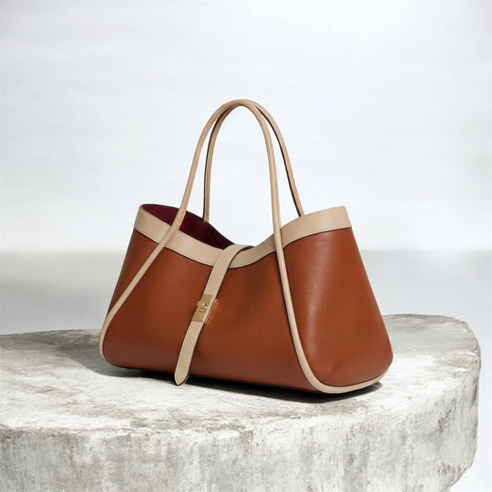 Genuine Leather Bag with Contrast Piping