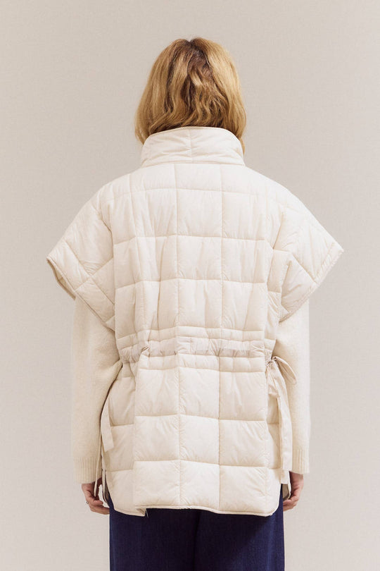 High Neck Quilted Vest in Cream