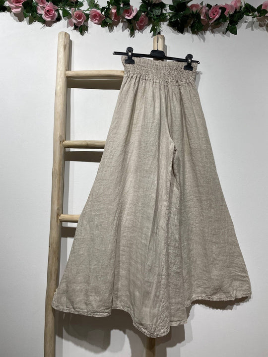 Flared Linen Pants w/ Wide Waistband