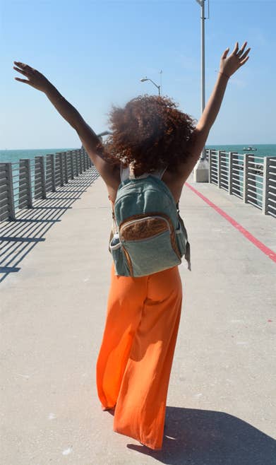 Hemp Cotton Backpack in Green and Light Brown