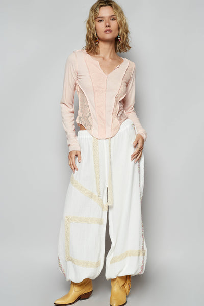 Edgy Outseam and Lace Long Sleeve Top