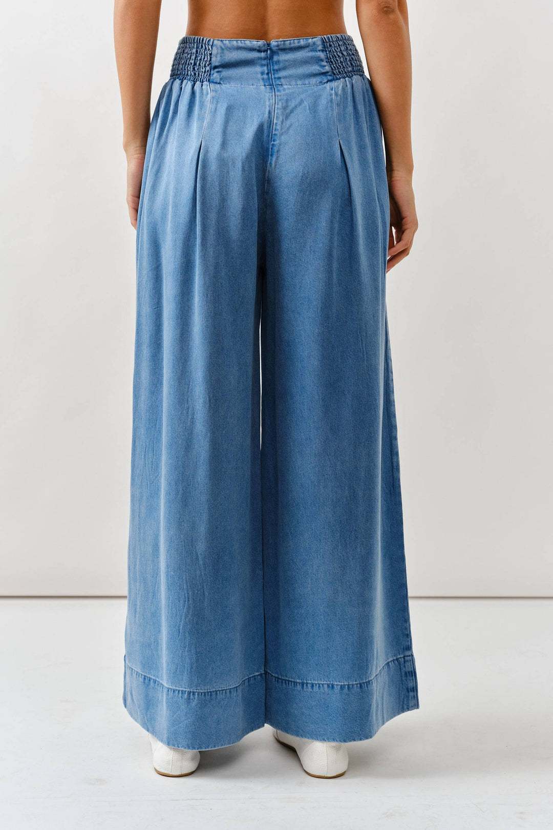 Smock Waist Soft Denim Wide Trousers