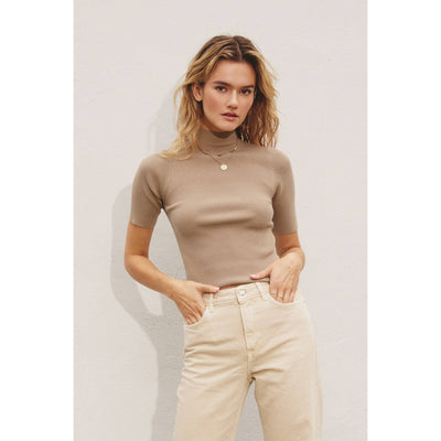 Mock Neck Short Sleeve Sweater