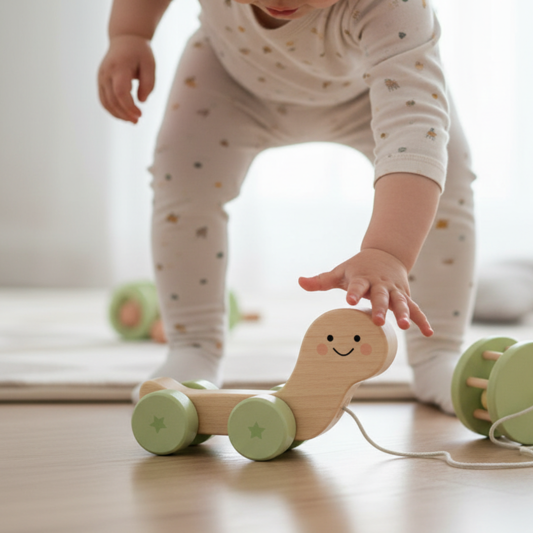 Turtle Wooden Pull Toy with Rattle Shell