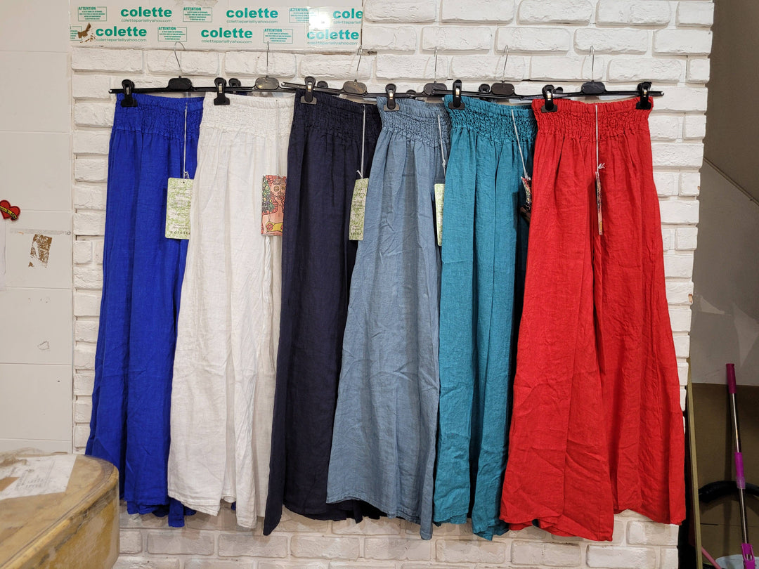 Flared Linen Pants w/ Wide Waistband