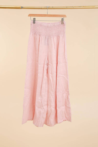 Linen Trousers With Elastic Cinched Waist