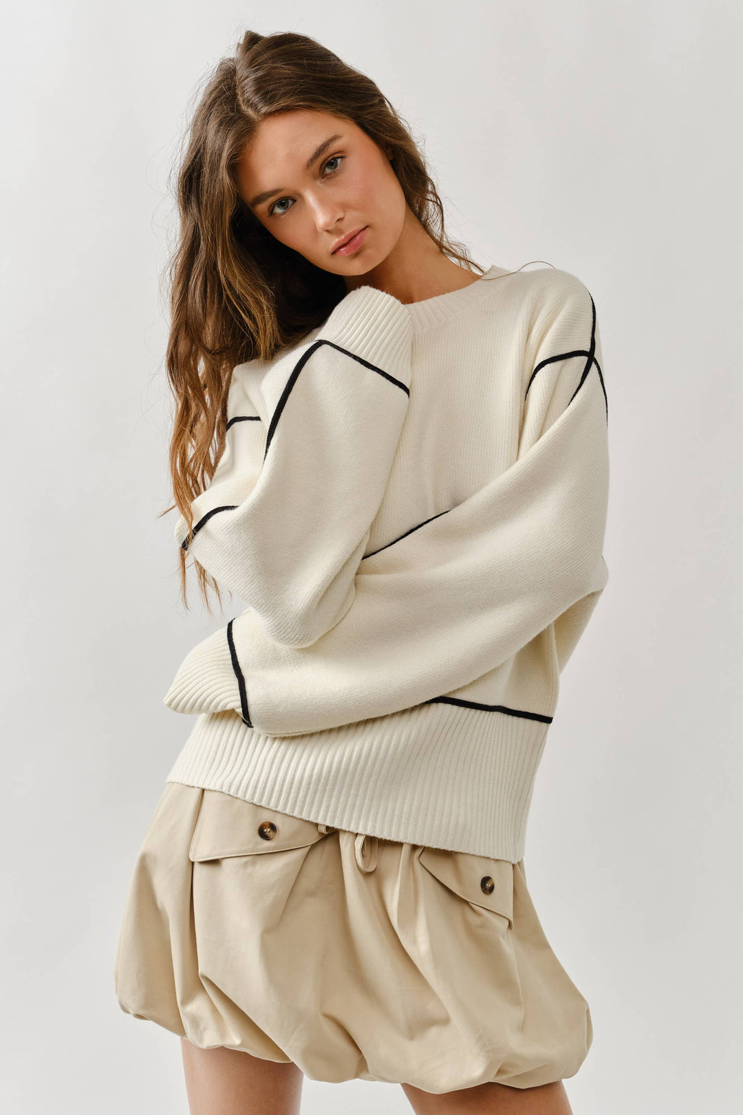 Oversized Contrast Stitch Sweater