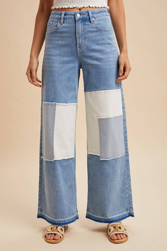 Comfort Stretch Patchwork Wide Leg Jeans