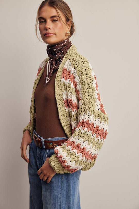 Hand Crochet Stripe Open Cardigan
