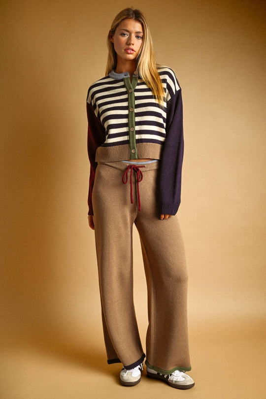 Stripe & Colorblock Button Cardigan