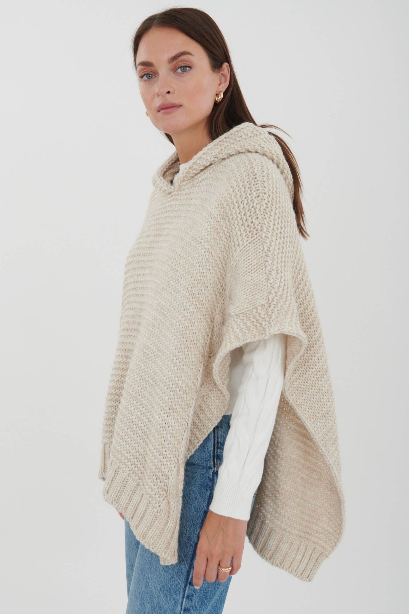 Alpaca Blend Hooded Knit Poncho