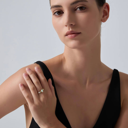 Oval Opal Olive Leaf Stacking Ring