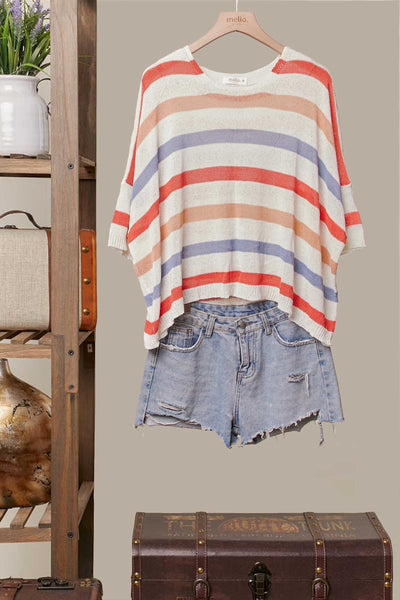 Loose Fit Multicolor Striped Knit Top