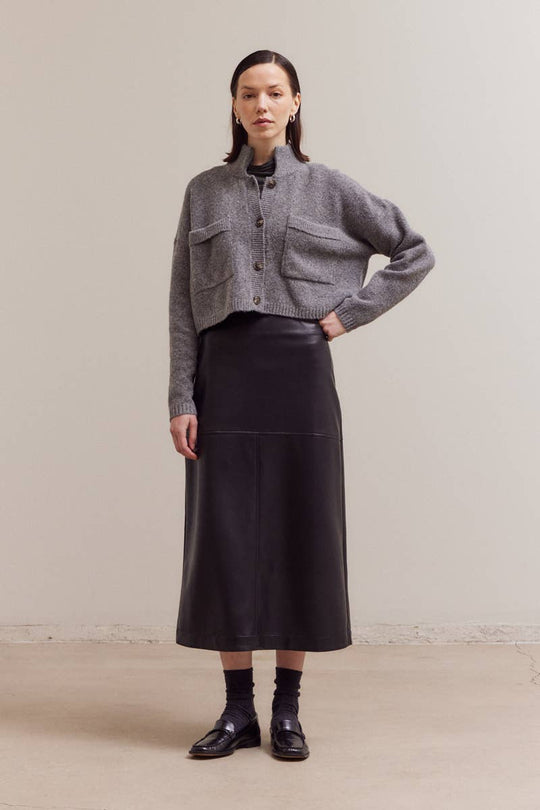 High Collar Cardigan with Front Pockets
