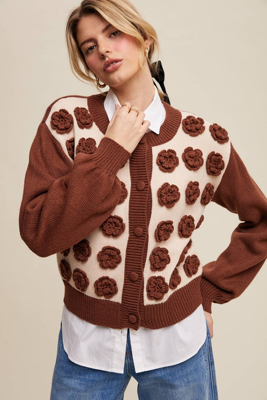 Rose Applique Knit Cardigan