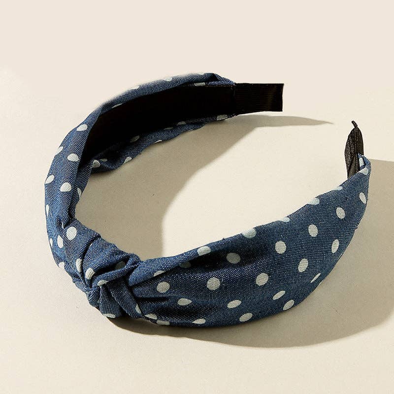 Vintage Knotted Denim Polka Dot Headband