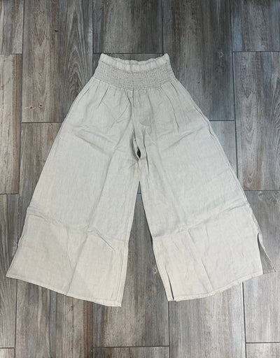 Linen Trousers With Elastic Cinched Waist