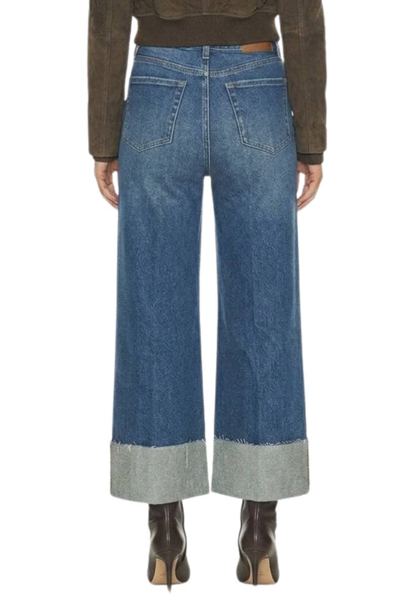Inseam Transform High Rise Wide Leg Cuffed Jeans