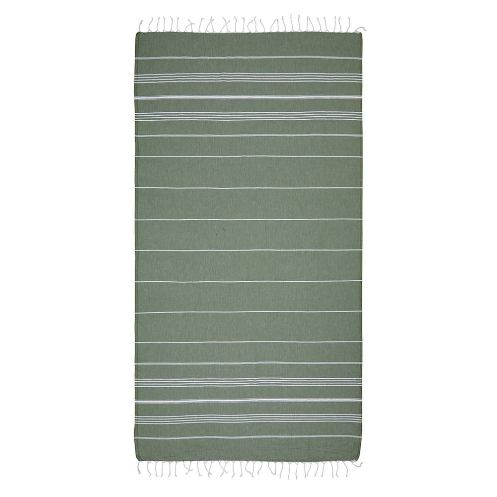 Light Weight Peshtemal Turkish Towel in Sage Stripe