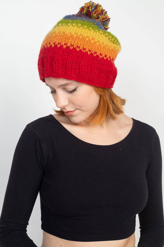 Blurred Lines Handmade Wool Knit Pompom Beanie