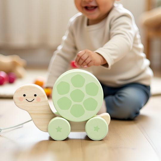 Turtle Wooden Pull Toy with Rattle Shell