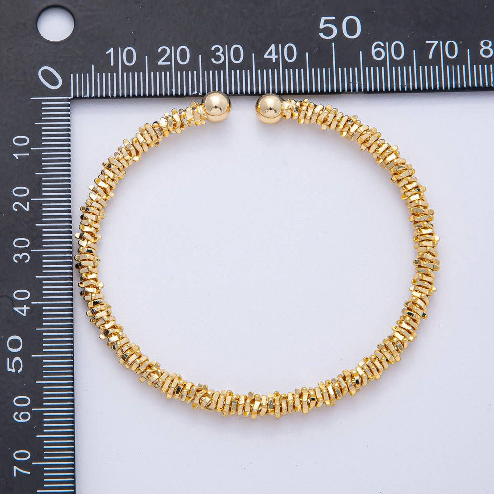 18K Gold Filled 5mm Nugget Rondelle Geometric Textured Cuff Bracelet