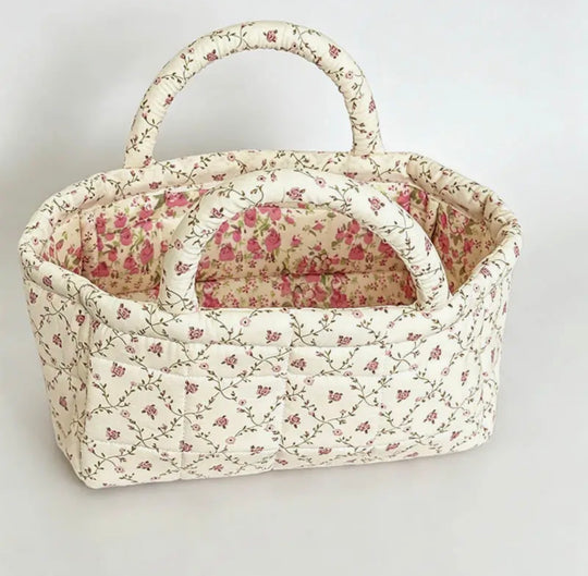 Small Quilted Floral Storage Organizer Bag