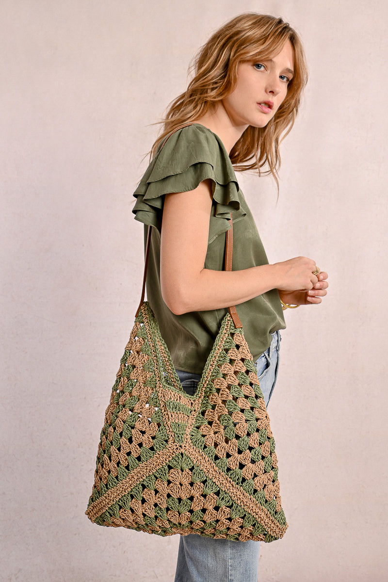 Sage and Orange Crocheted Bag